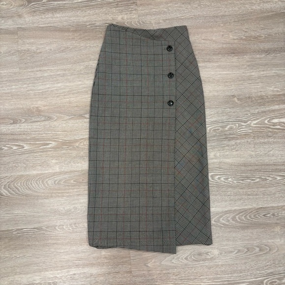 Babaton Aritzia Billy Midi Slim Fit Pencil Gray Plaid Skirt sz 00 - Picture 2 of 10